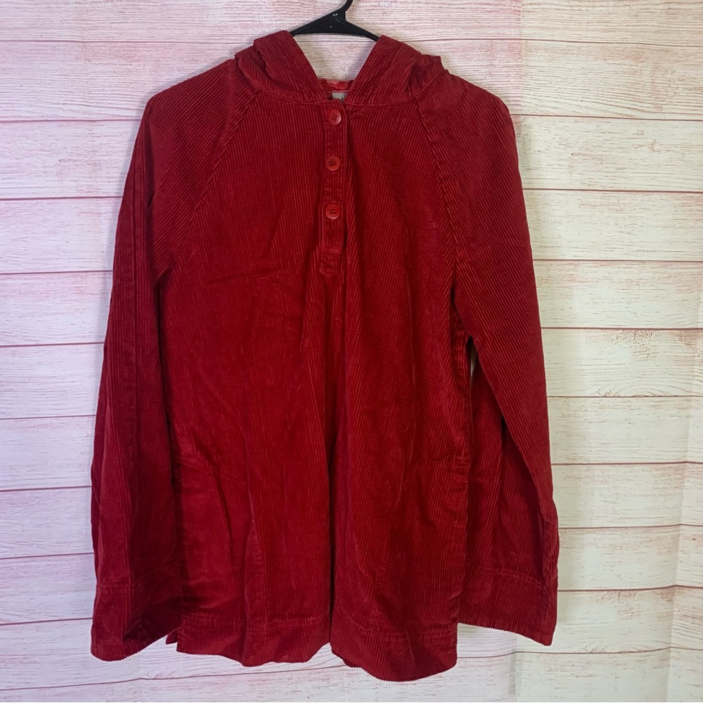 J. Jill Red Corduroy Hooded Pullover Size ST (Small‎ Tall)